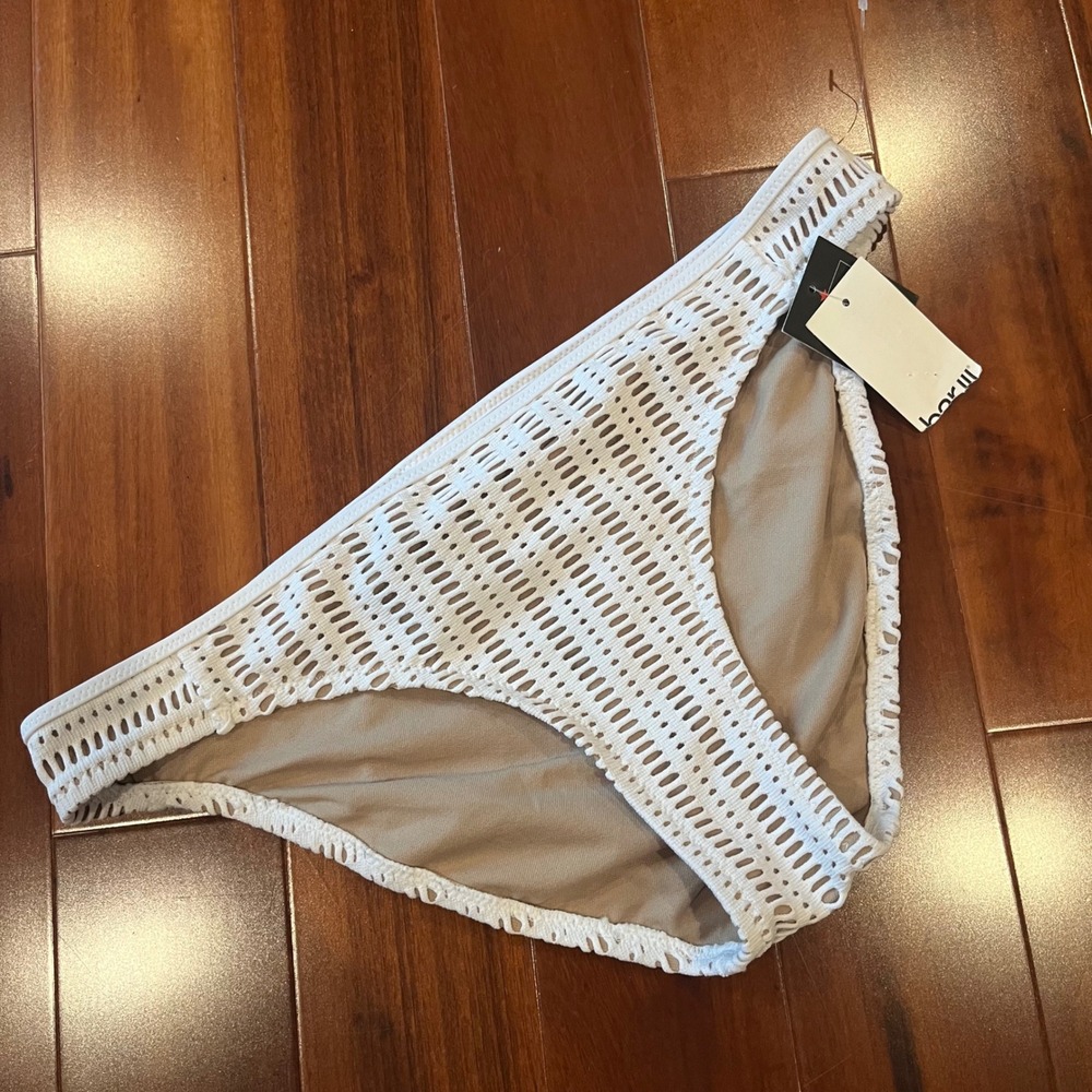 Bar III Crochet Bikini Bottom White Nude Textured Swim MBAC21526 New Size Medium